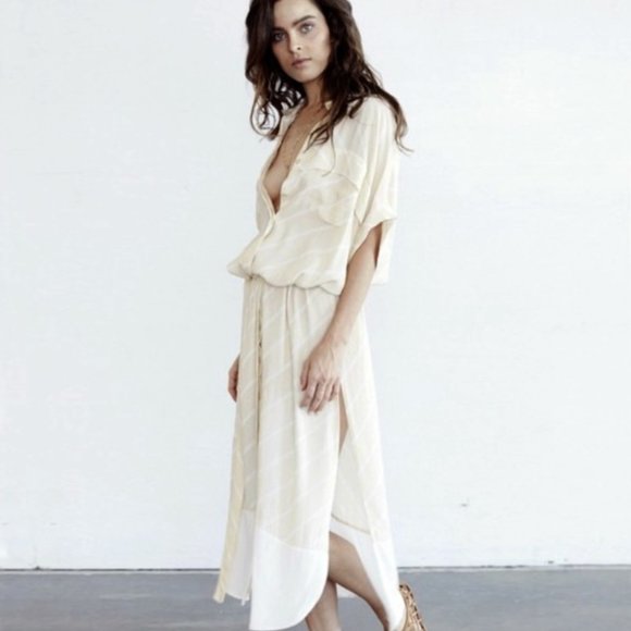 Faithfull the Brand Dresses & Skirts - Faithfull the Brand Gigi Cream White Striped Midi Shirt Dress